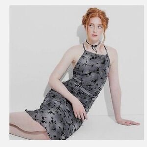 Y2K Whimsigoth gothic Witchy Midi Grey Velvet dress small